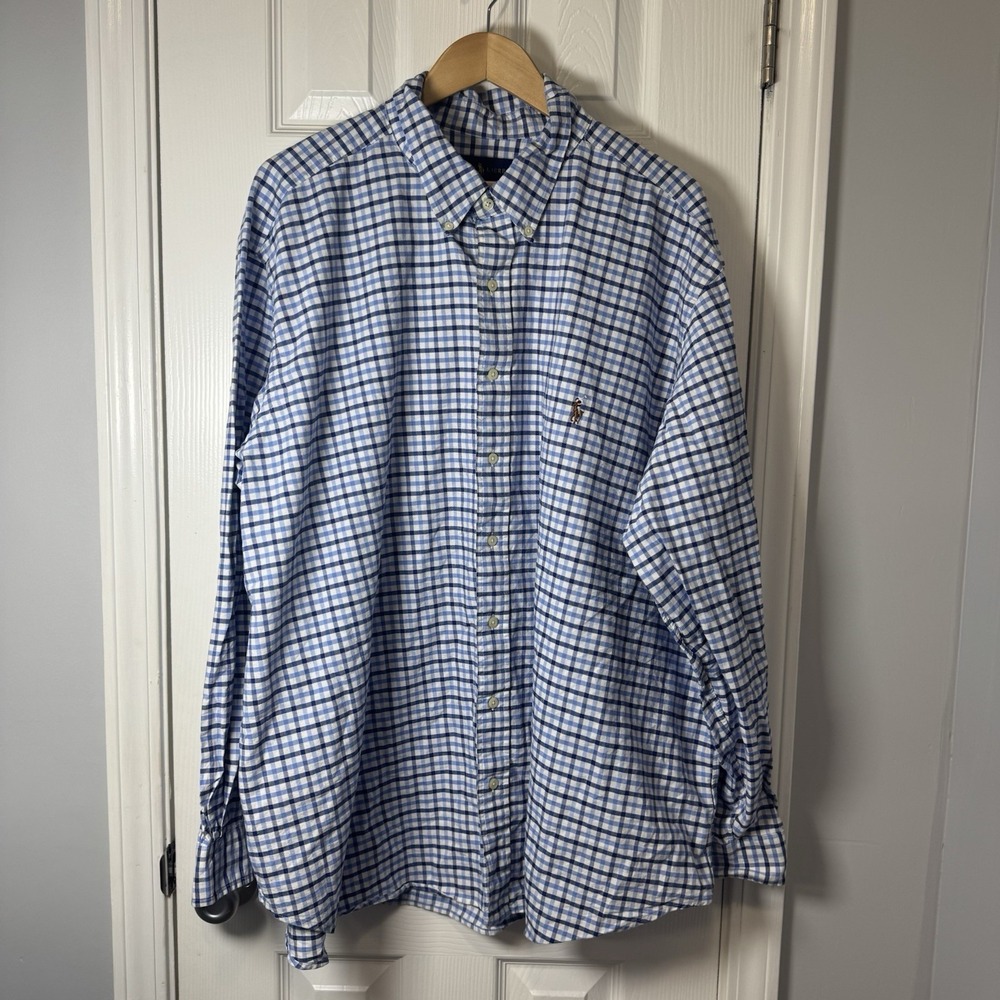 Polo Ralph Lauren Shirt Mens 3XB Blue Plaid Button Up Long Sleeve Classic Fit